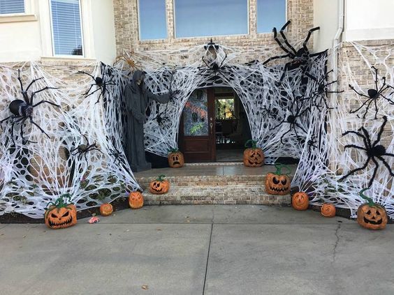 Carved Pumpkins and Spider Nets